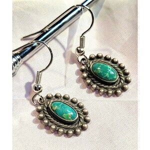 Vintage Navajo Turquoise Sterling Silver Southwest Native American Drop Earrings